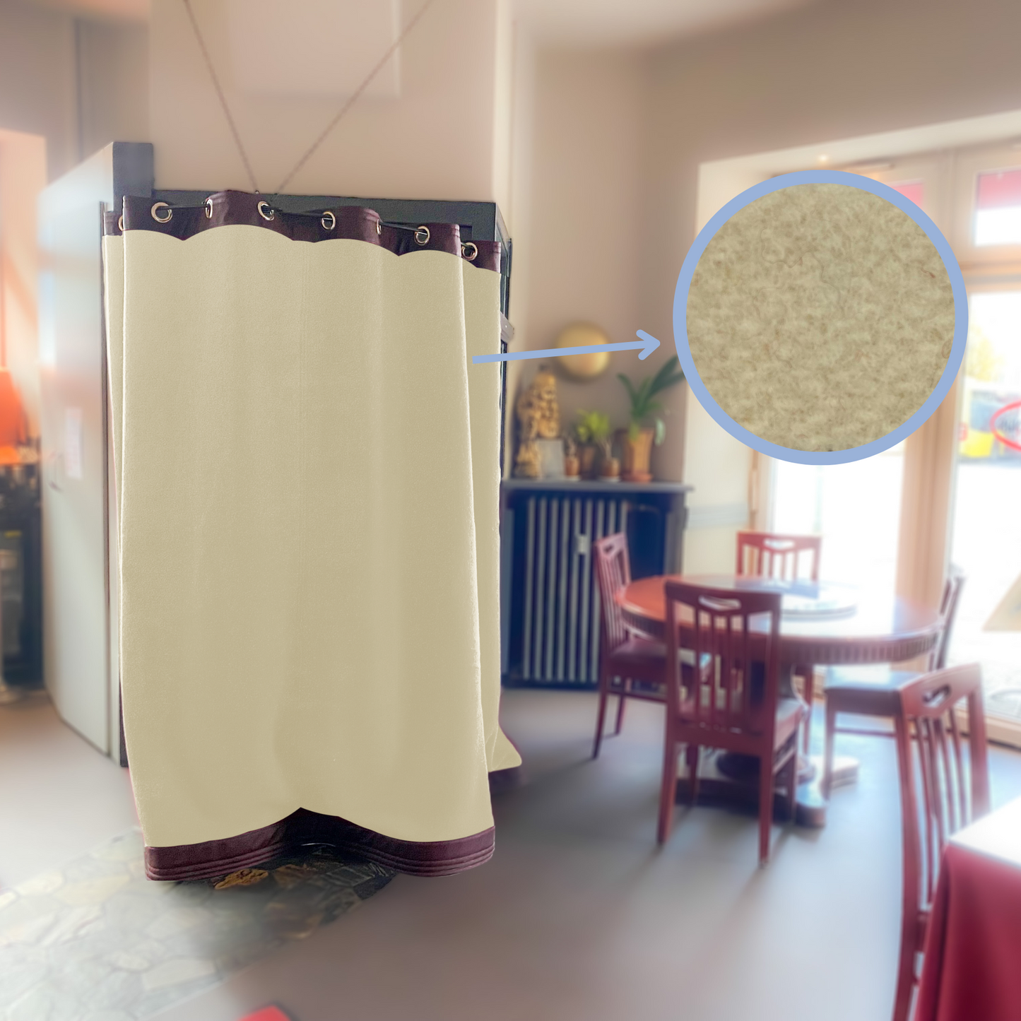 Friesvorhang mit Kunstleder Einfassung & Ösen