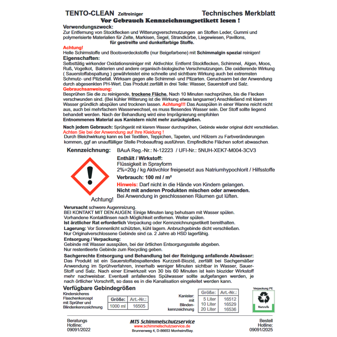 Tento-Clean Stockflecken- und Schimmelentferner 10 L