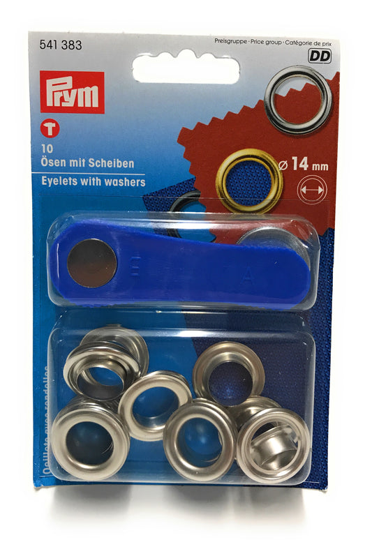 Prym Ösen mit Scheiben Messing/vernickelt 14 mm 10 Stück